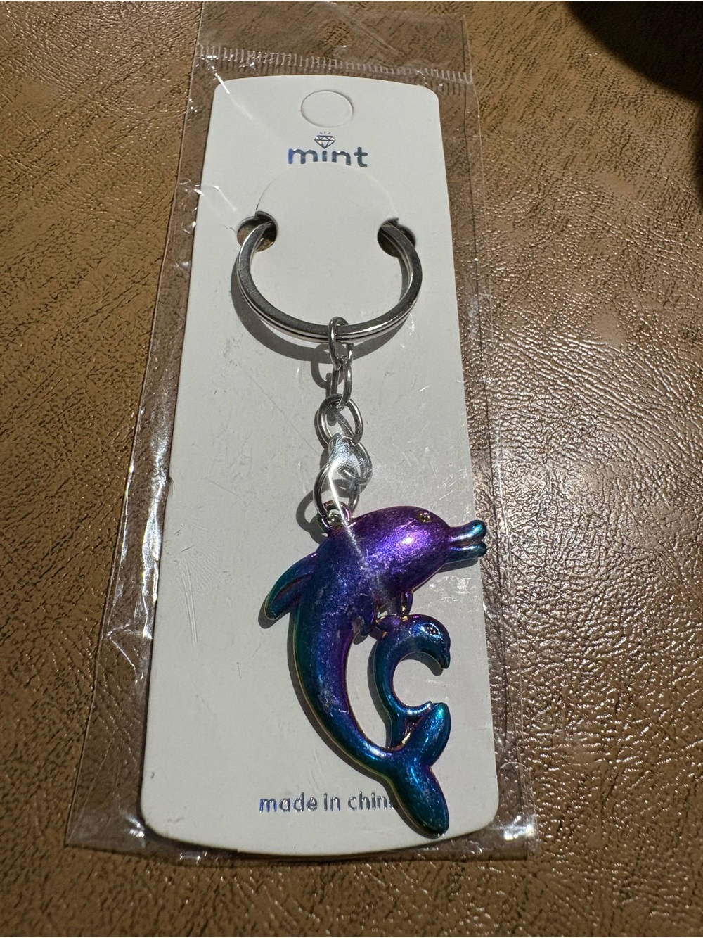 Mint Iridescent Purple and Blue Dolphin Keychain